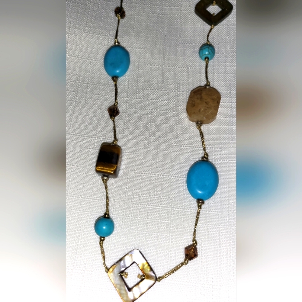 Beautiful beaded necklace / tigers eye / turquoise Boho - Picture 3 of 6